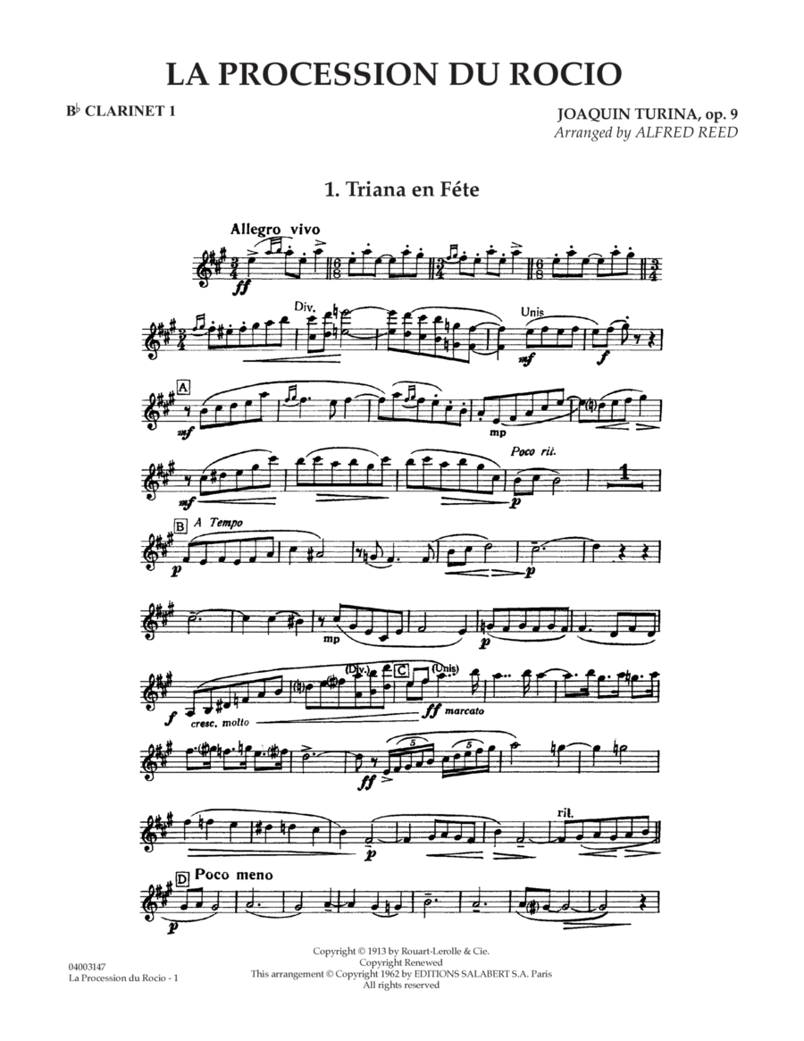 La Procession du Rocio (arr. Alfred Reed) - Bb Clarinet 1 Concert Band scores gallery preview page 1