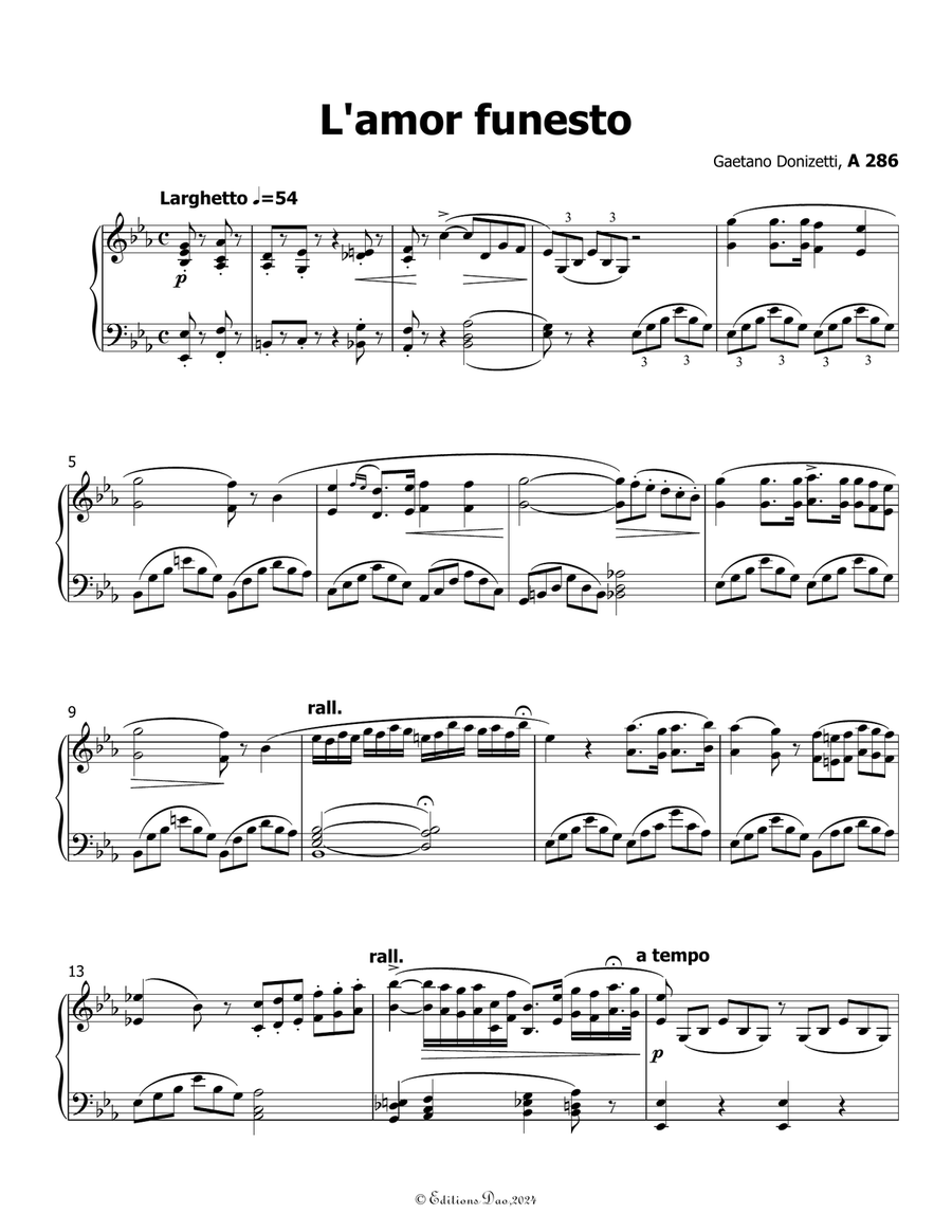 L'amor funesto, by Donizetti, in E flat Major Piano, Vocal scores gallery preview page 3