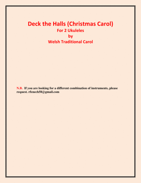Deck the Halls - Welsh Traditional - Chamber music - String - 2 Ukuleles Easy level image number null