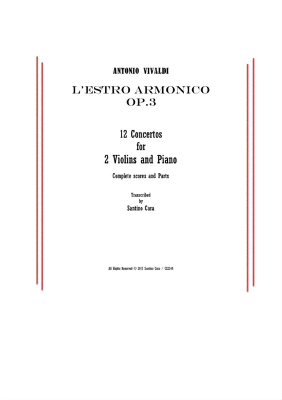 Vivaldi - L'Estro Armonico Op.3 - 12 Concertos for 2 Violins and Piano - Scores and Parts Violin scores gallery preview page 1