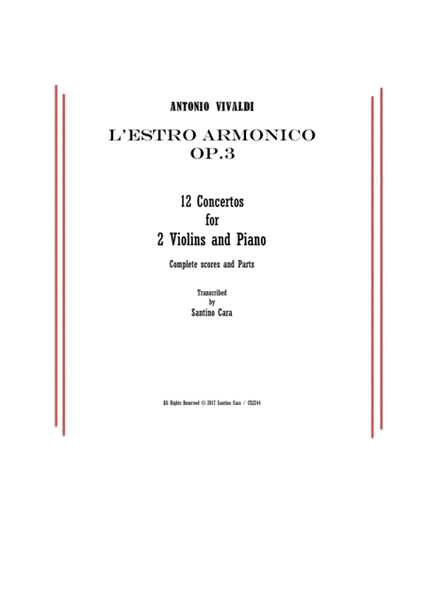 Vivaldi - L'Estro Armonico Op.3 - 12 Concertos for 2 Violins and Piano - Scores and Parts