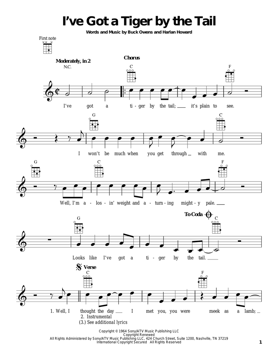 I've Got A Tiger By The Tail Ukulele scores gallery preview page 1
