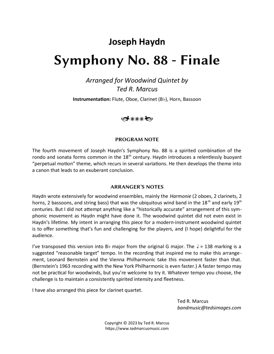 Symphony No. 88 Finale (4th Movement) for Woodwind Quintet Woodwind Quintet scores gallery preview page 1