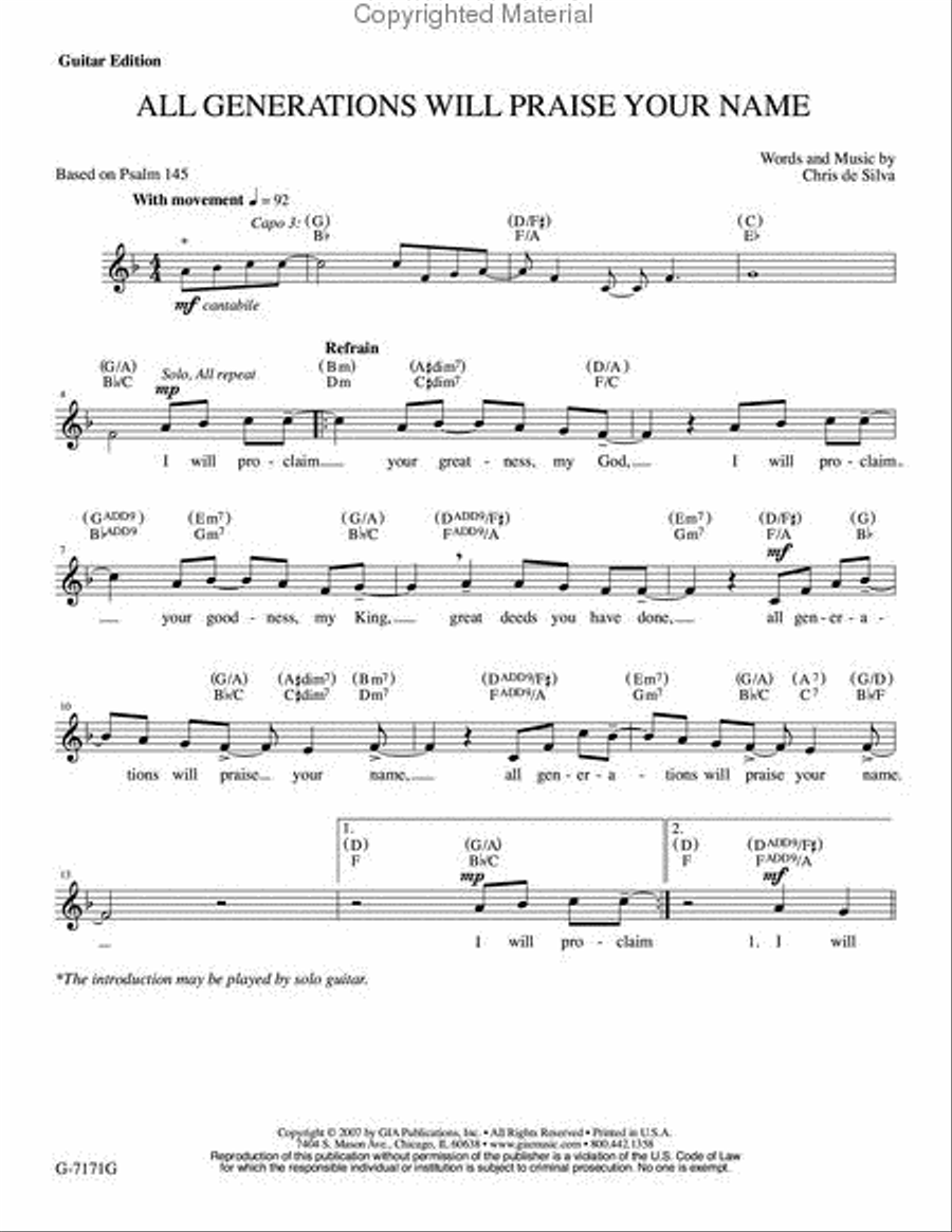 All Generations Will Praise Your Name - Guitar edition Guitar scores gallery preview page 2