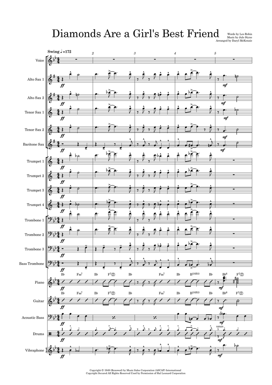 Diamonds Are A Girl's Best Friend Jazz Ensemble scores gallery preview page 1