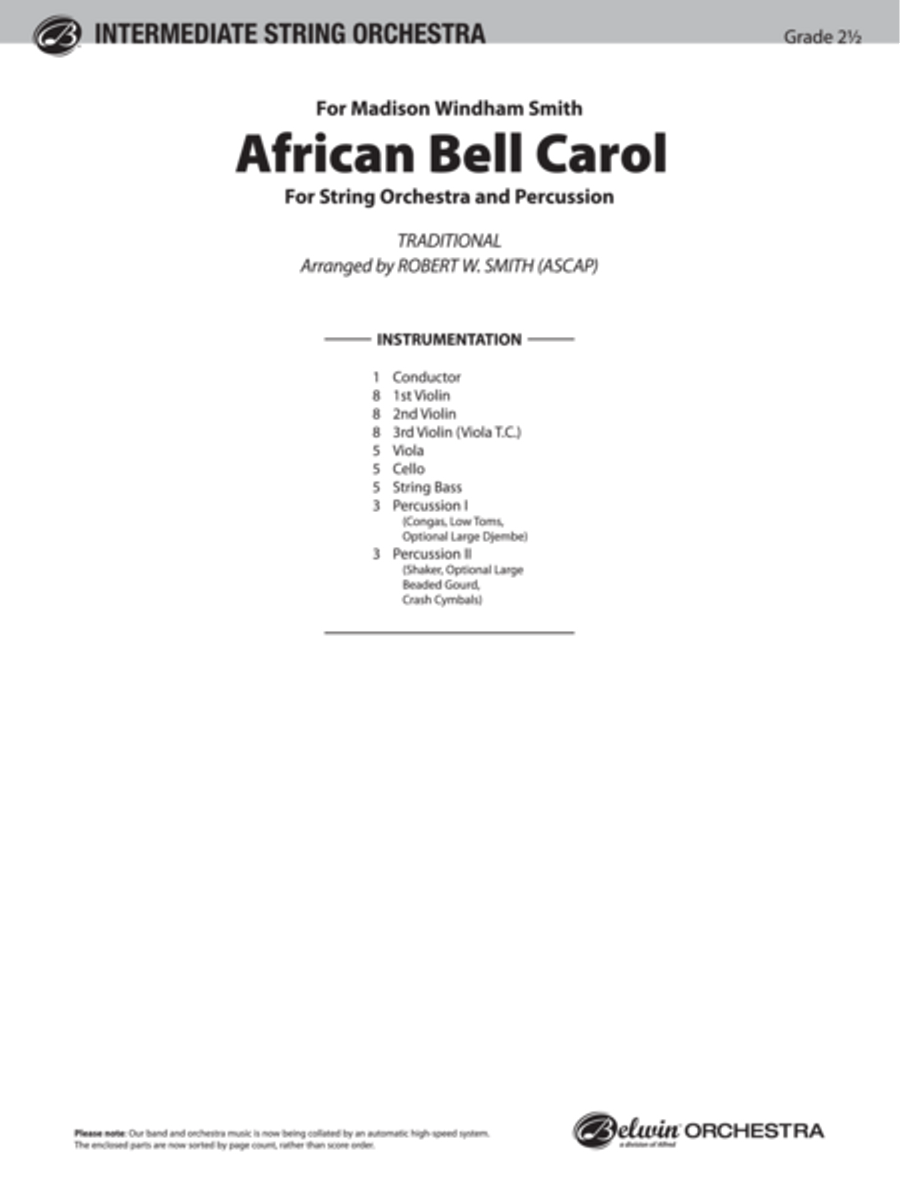 African Bell Carol (for String Orchestra and Percussion) String Orchestra scores gallery preview page 2