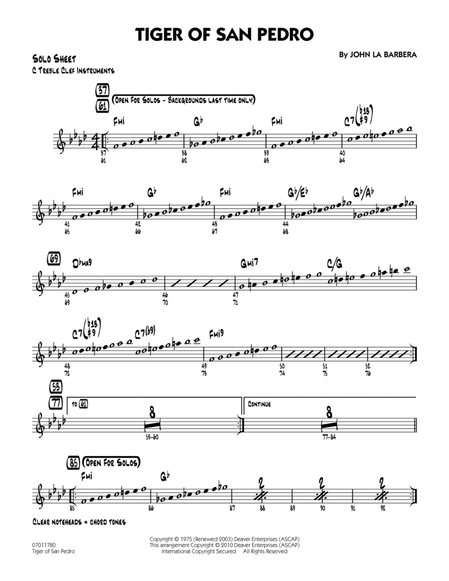 Tiger Of San Pedro - C Solo Sheet