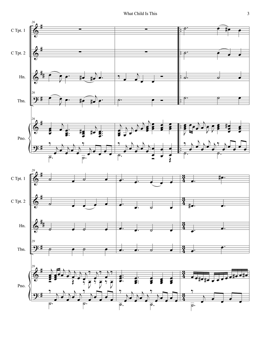 What Child Is This (for Brass Quartet and Piano) Brass Quartet scores gallery preview page 4