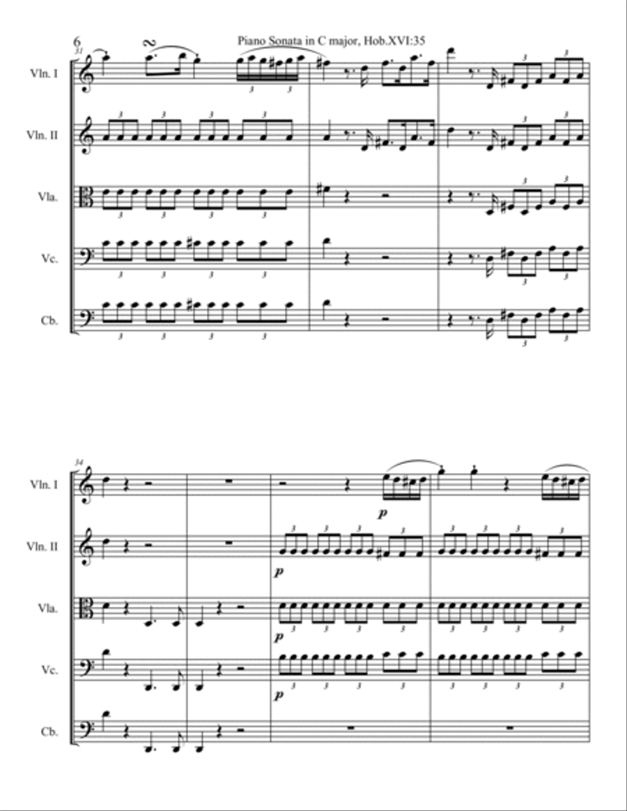 Piano Sonata in C major, Hob.XVI:35 String Orchestra scores gallery preview page 6