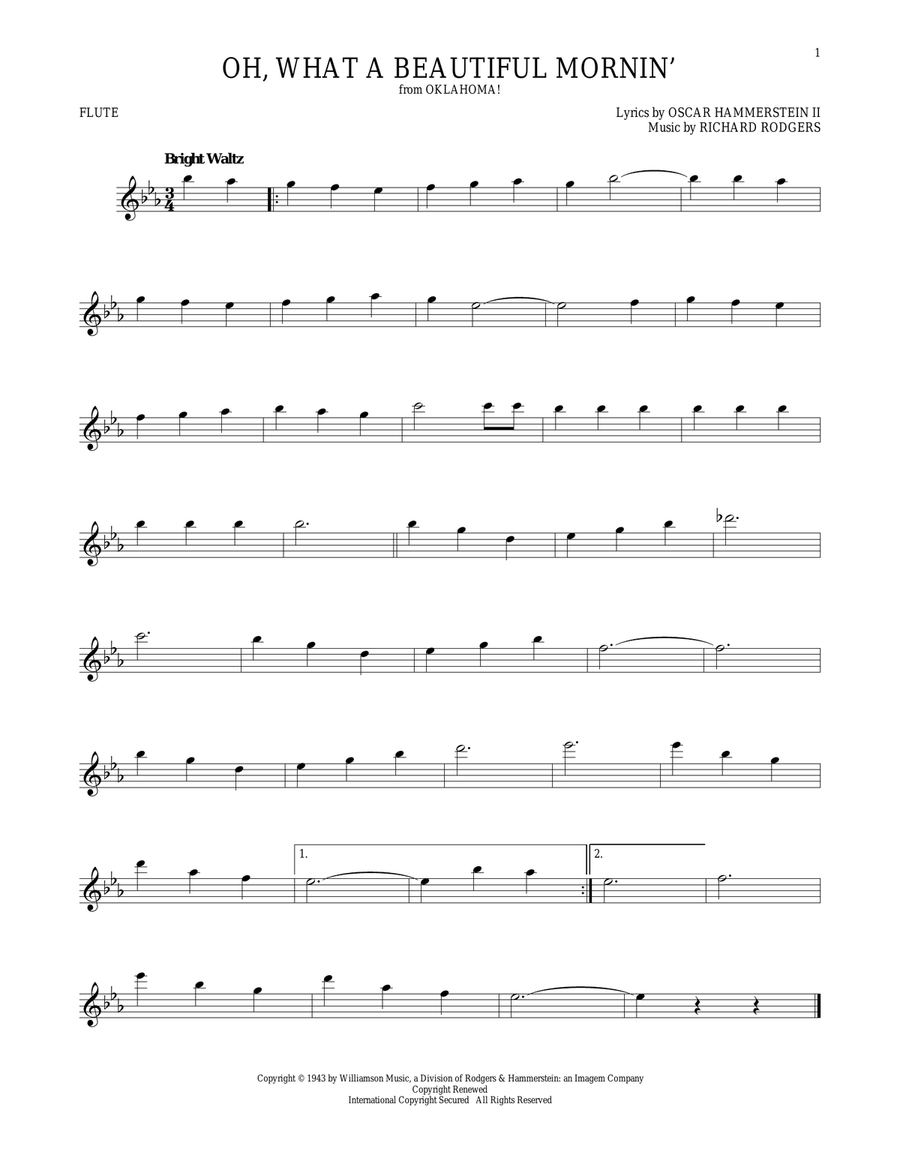 Oh, What A Beautiful Mornin' (from Oklahoma!) Flute Solo scores gallery preview page 1