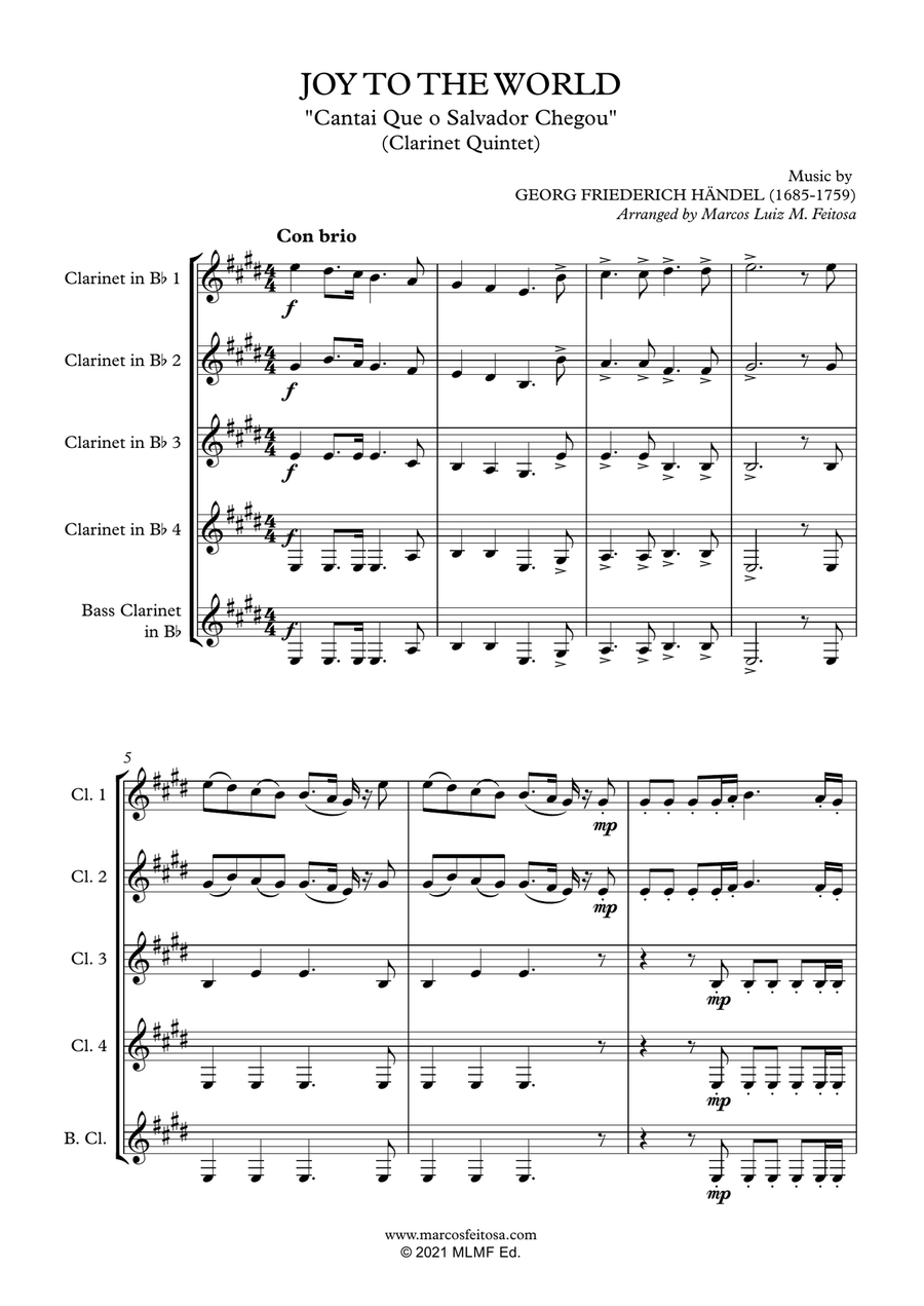 Joy To The World (Cantai Que o Salvador Chegou) - Clarinet Quintet Clarinet Quintet scores gallery preview page 3