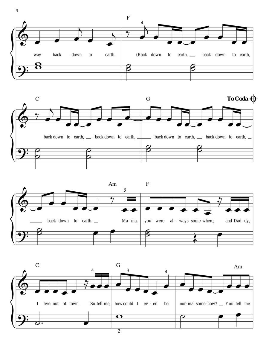 Down To Earth Down To Earth Easy Piano scores gallery preview page 4
