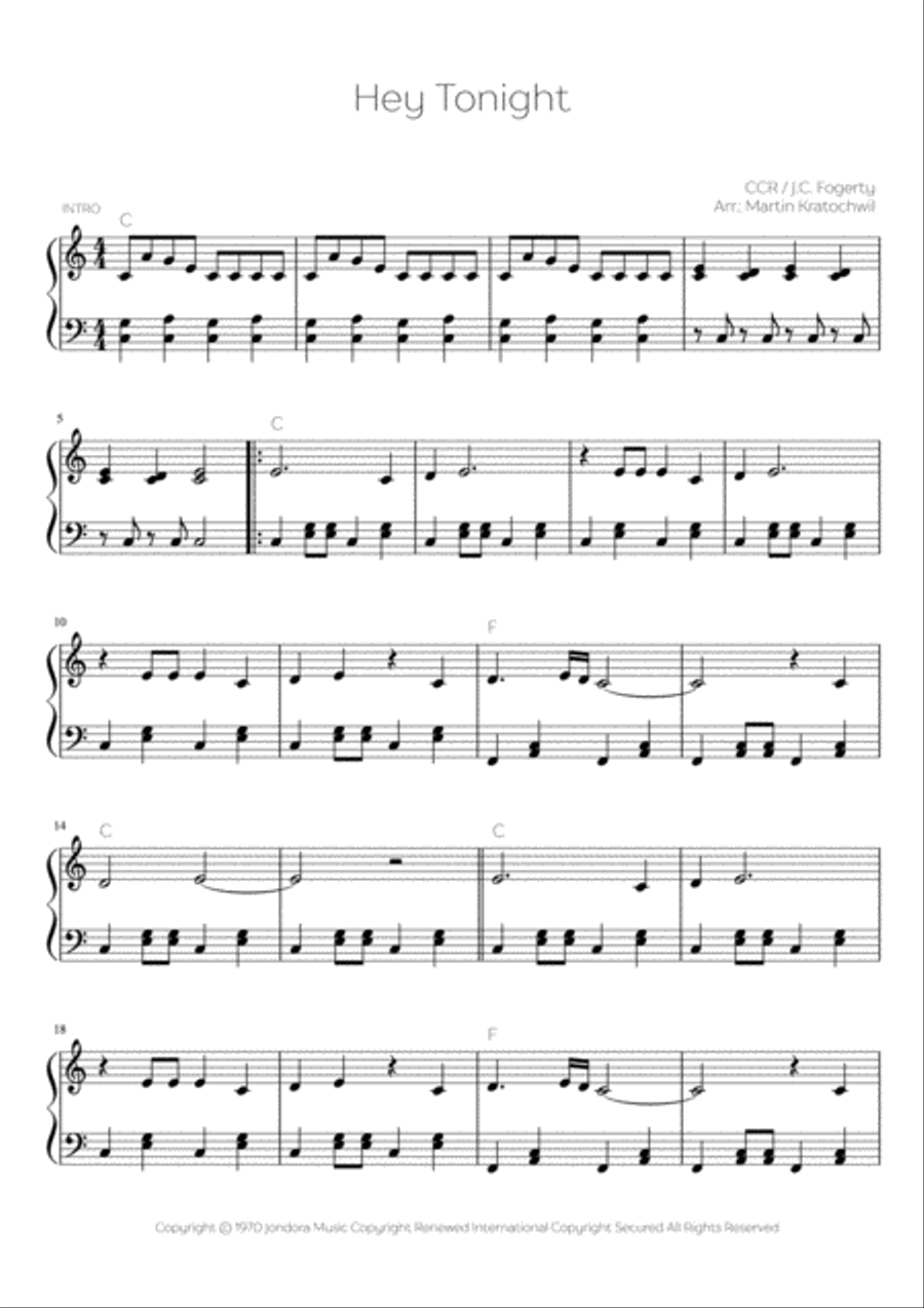 Hey, Tonight Hey, Tonight Easy Piano scores gallery preview page 1