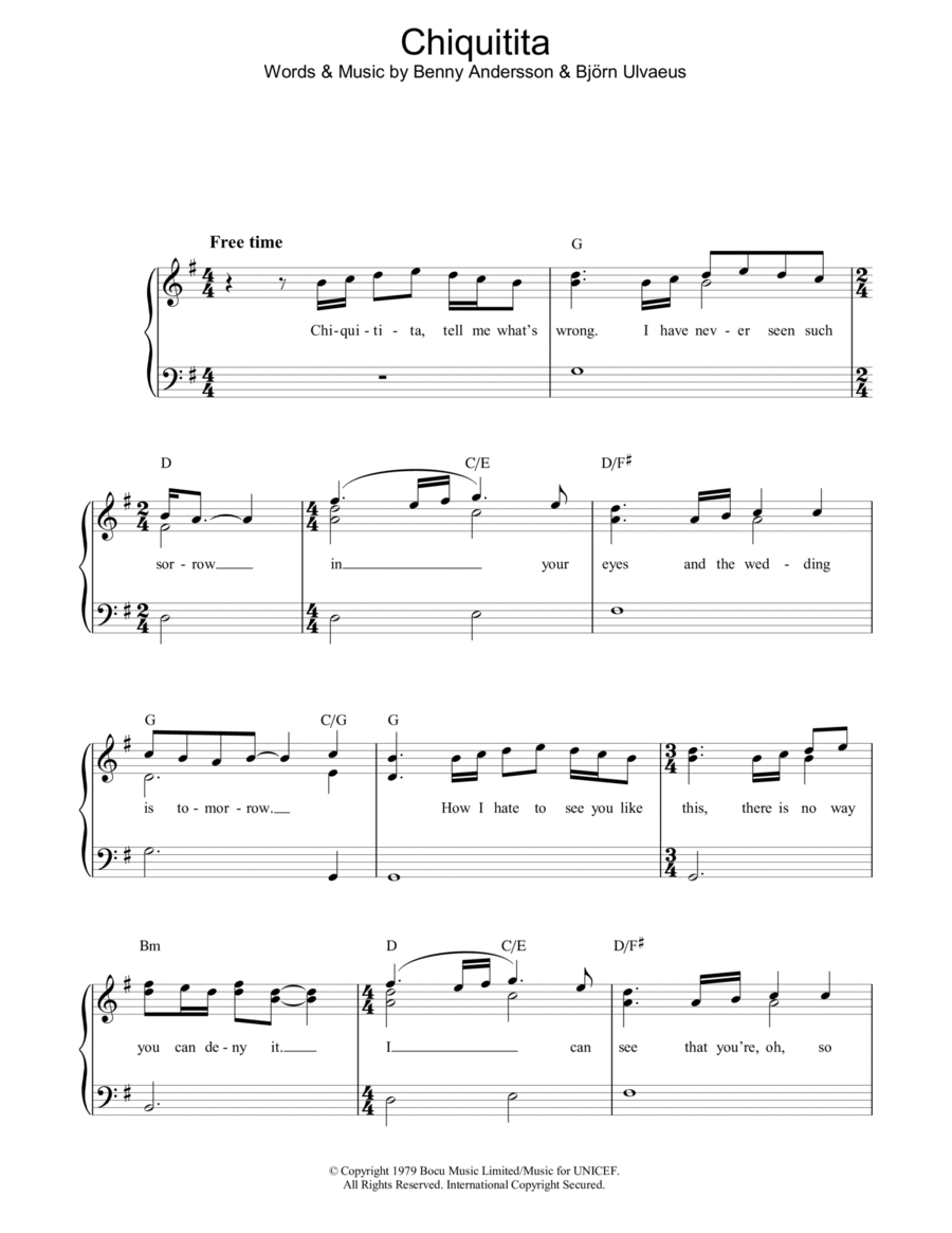 Chiquitita Easy Piano scores gallery preview page 1
