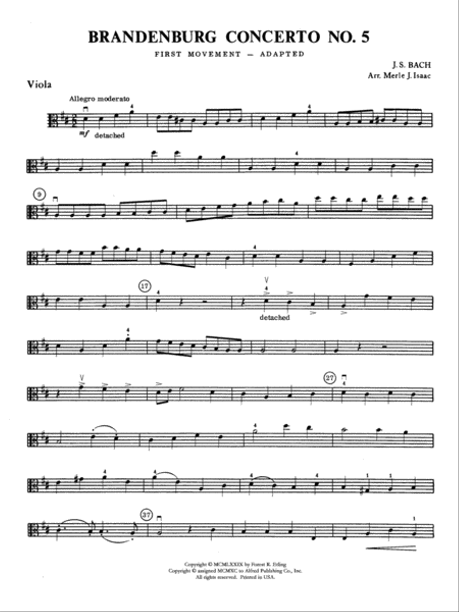 Brandenburg Concerto No. 5: Viola String Orchestra scores gallery preview page 1