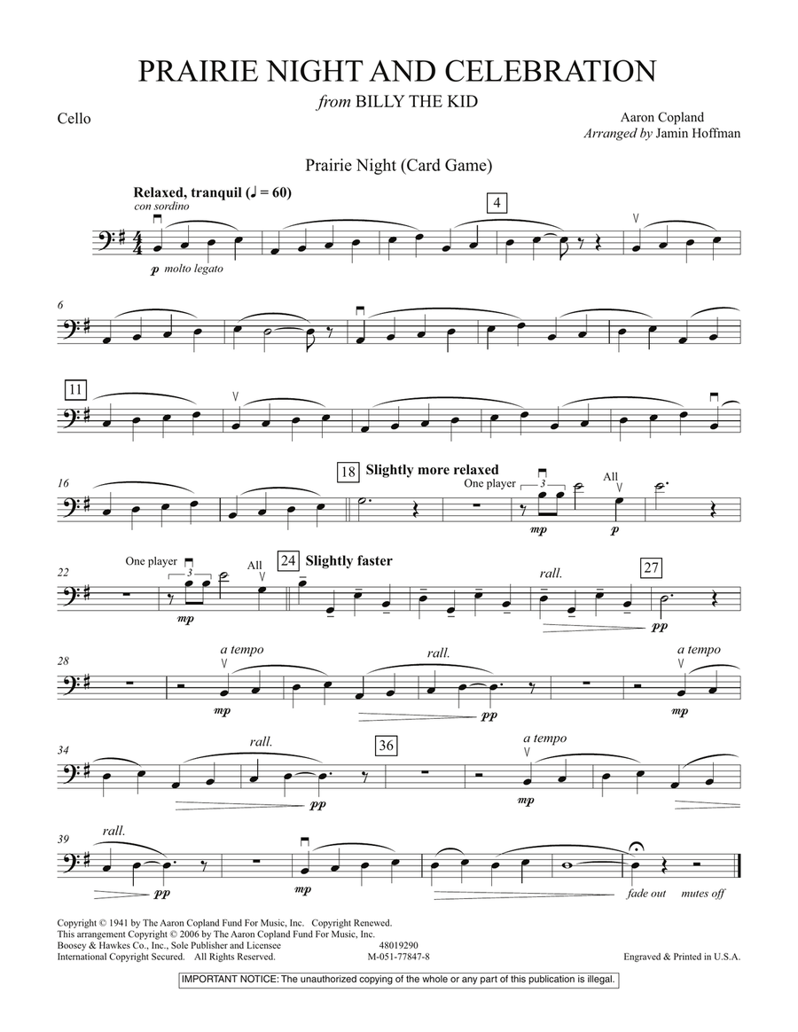 Prairie Night And Celebration (from Billy The Kid) - Cello Orchestra scores gallery preview page 1