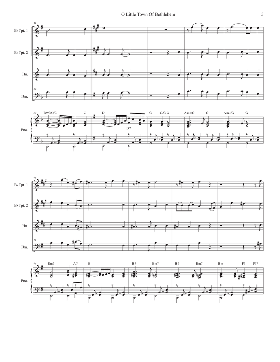 O Little Town Of Bethlehem (Brass Quartet and Piano) Brass Quartet scores gallery preview page 5