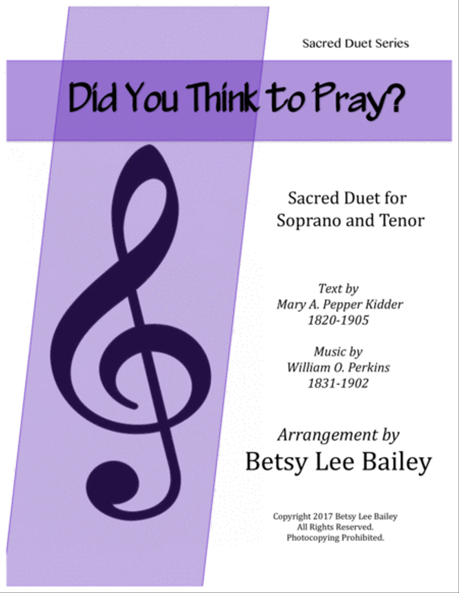 Did You Think to Pray? - Sacred Duet for Soprano and Tenor with Piano Accompaniment Piano Accompaniment scores gallery preview page 1
