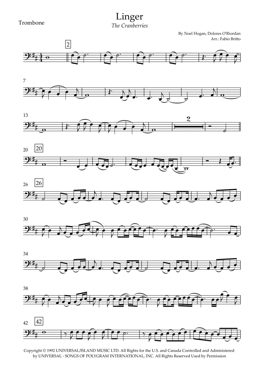 Linger Linger Trombone Solo scores gallery preview page 1