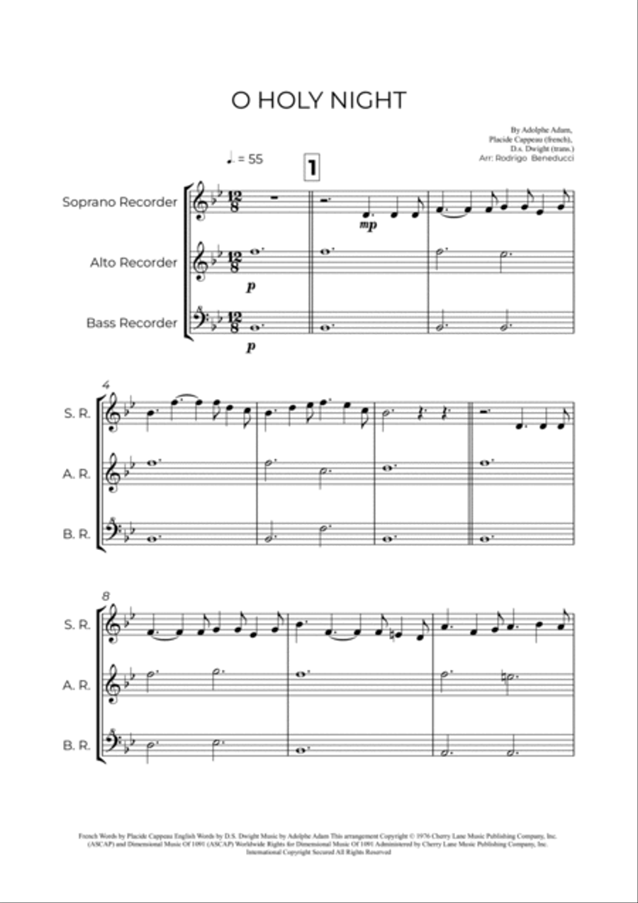 O Holy Night Soprano Recorder scores gallery preview page 2