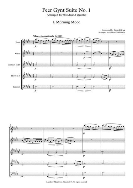 Peer Gynt Suite No. 1Op. 46 arranged for Woodwind Quintet image number null