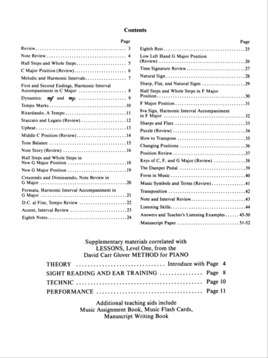 David Carr Glover Method for Piano Theory Piano Method scores gallery preview page 2