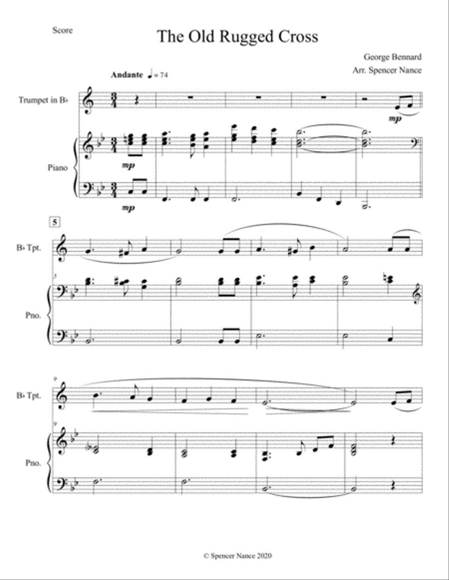 The Old Rugged Cross Trumpet Solo scores gallery preview page 1