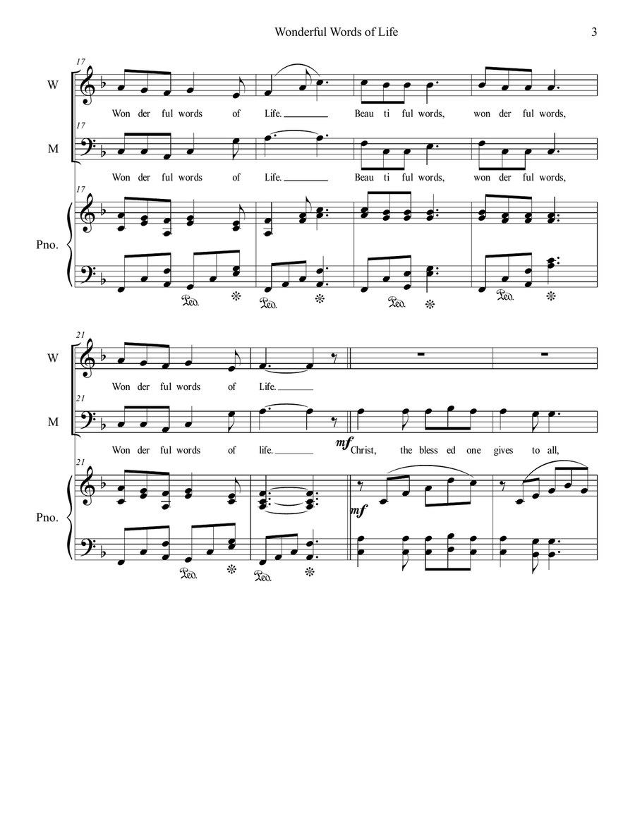 Wonderful Words of Life Medium Voice scores gallery preview page 3