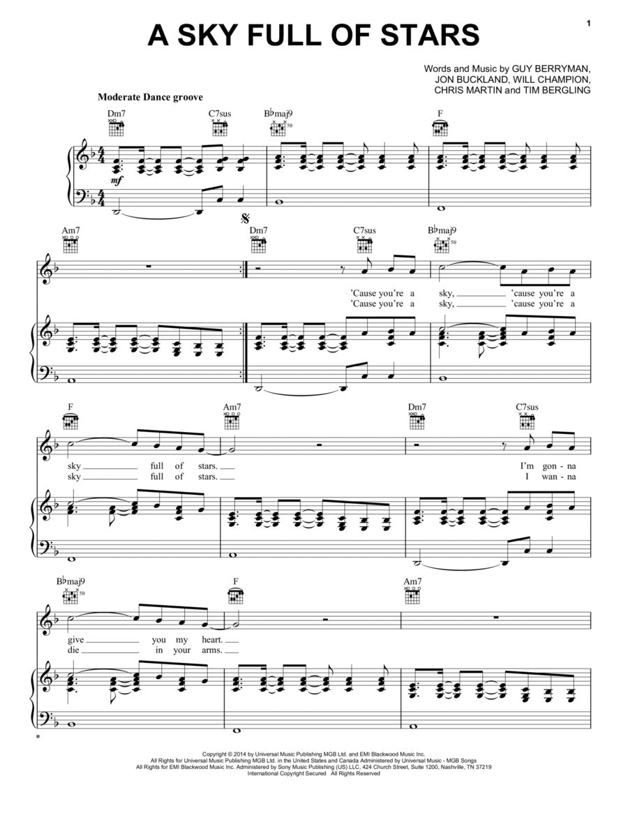 A Sky Full Of Stars Guitar scores gallery preview page 1