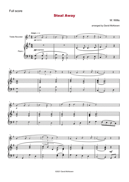 Steal Away, Gospel Song for Treble Recorder and Piano