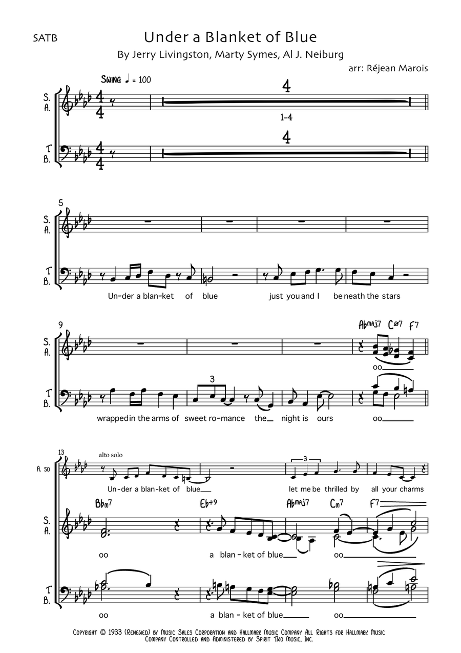 Under A Blanket Of Blue Under A Blanket Of Blue 4-Part scores gallery preview page 1