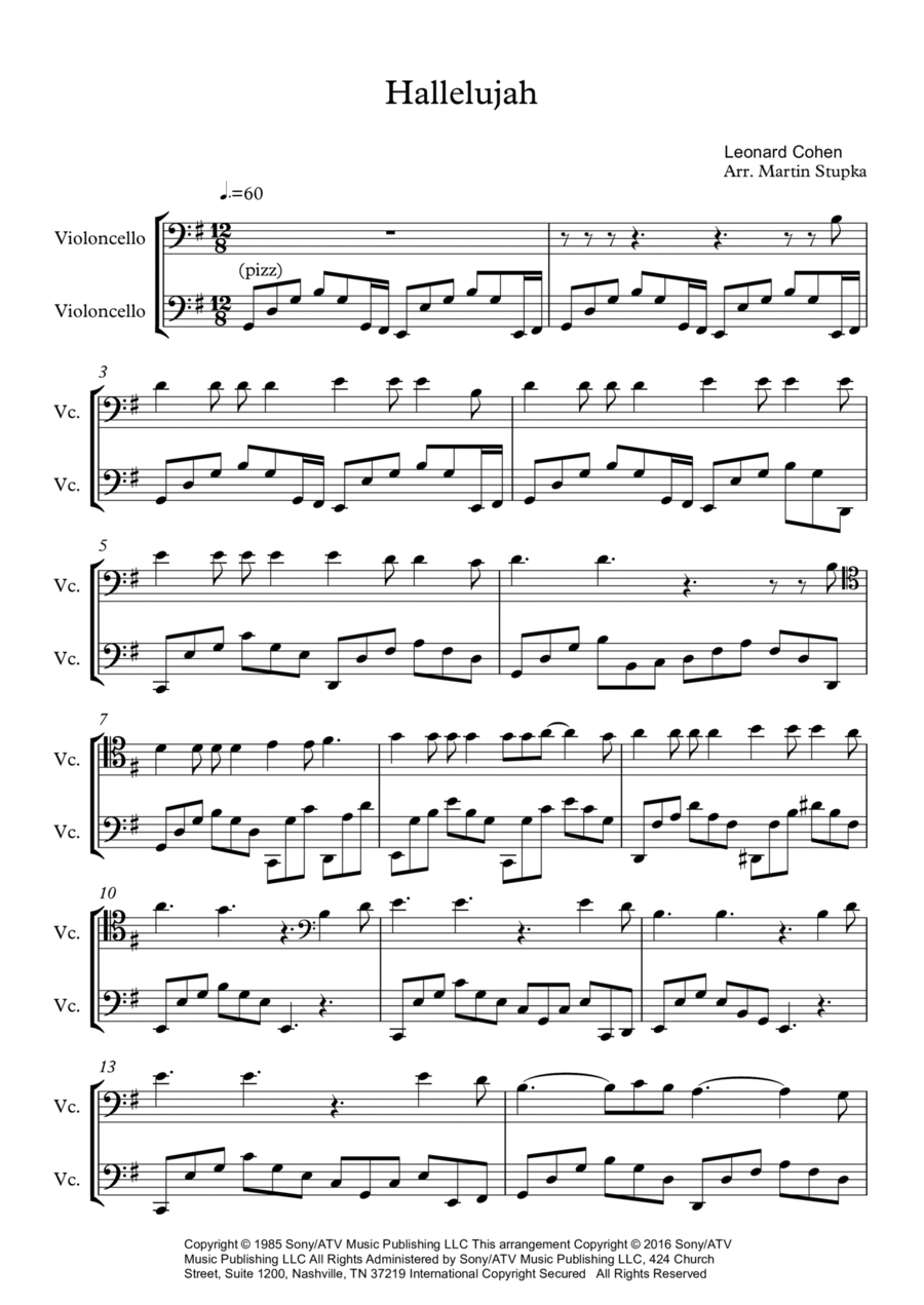 Hallelujah String Duet scores gallery preview page 1