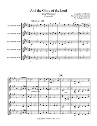 And the Glory of the Lord (from "Messiah") (G) (Clarinet Quintet)