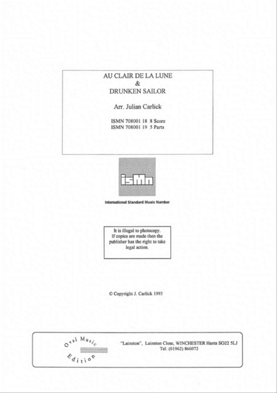 Au Clair de Lune & Drunken Sailor - Score Only Score scores gallery preview page 2