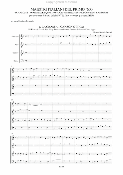 4 Instrumental four-part Canzonas for Recorder Quartet (SATB) image number null