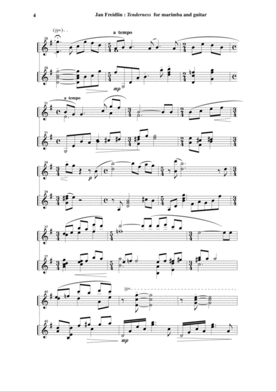 Jan Freidlin: Tenderness for marimba (or vibraphone) and guitar Small Ensemble scores gallery preview page 4