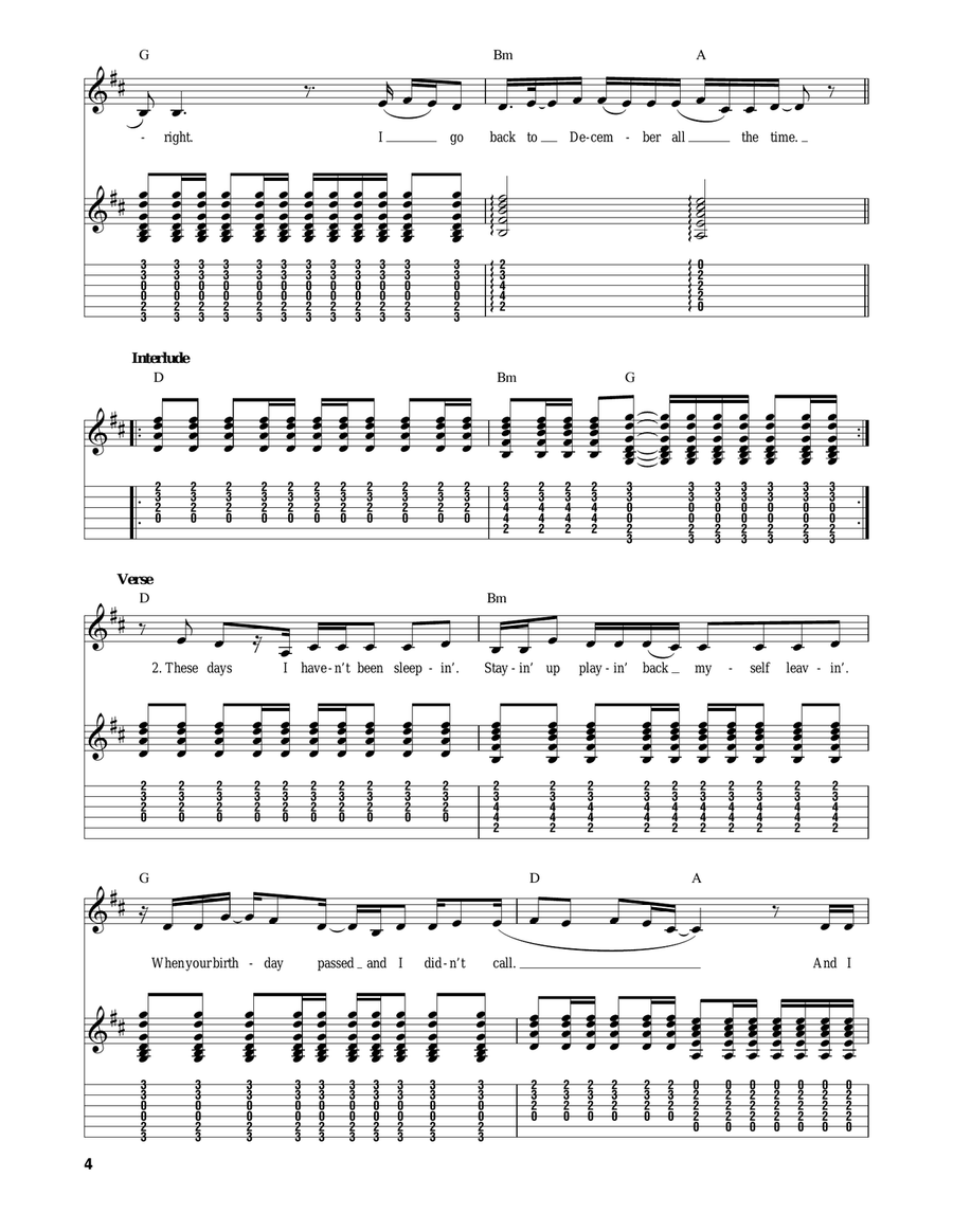Back To December Acoustic Guitar scores gallery preview page 4