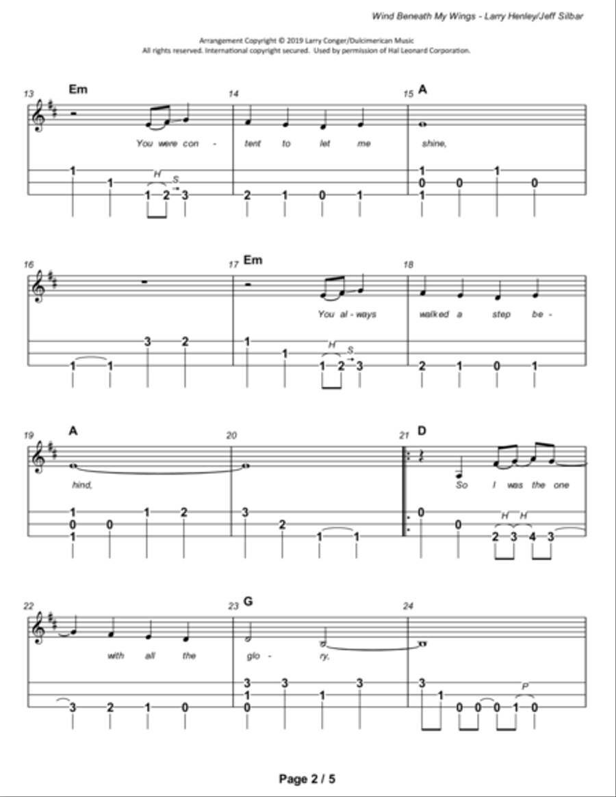 The Wind Beneath My Wings Dulcimer scores gallery preview page 3