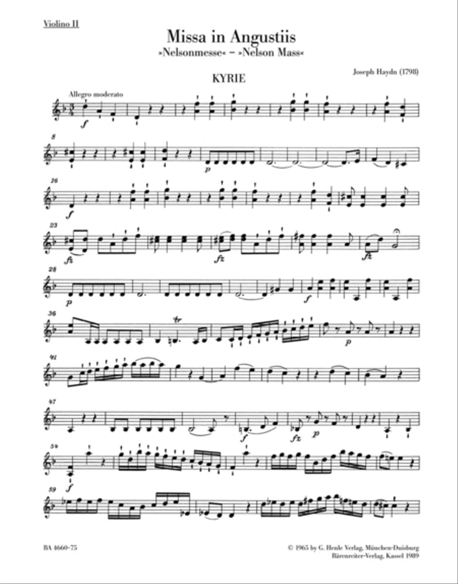 Missa in angustiis Hob.XXII:11 'Nelson Mass' Violin scores gallery preview page 1
