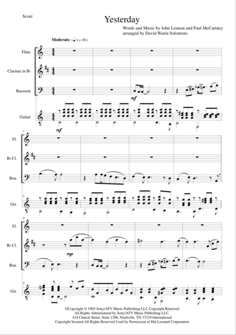 Yesterday Flute scores gallery preview page 1