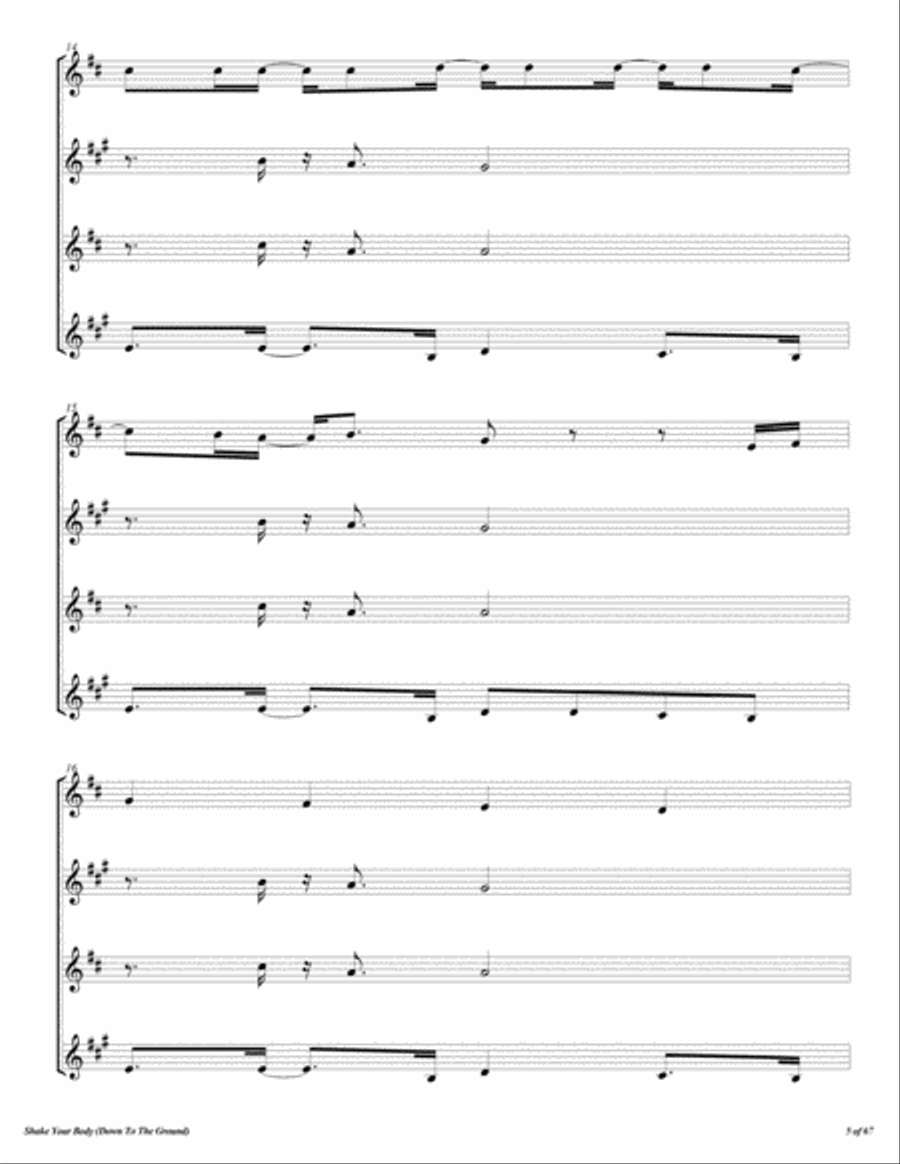 Shake Your Body Down To The Ground Woodwind Quartet scores gallery preview page 6