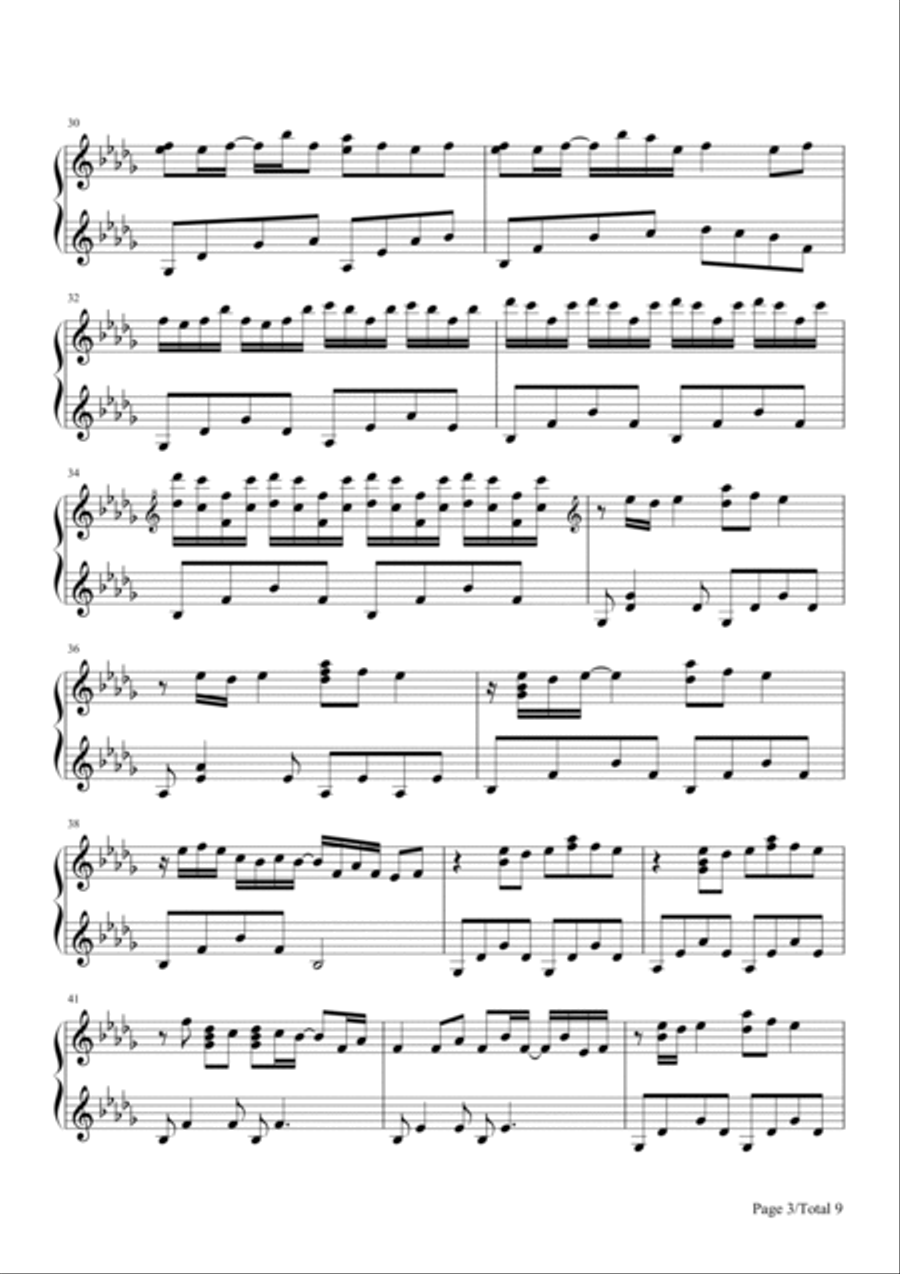 Luv Letter,Piano Solo Sheet,B Flat,Dj Okawari Piano Solo scores gallery preview page 3
