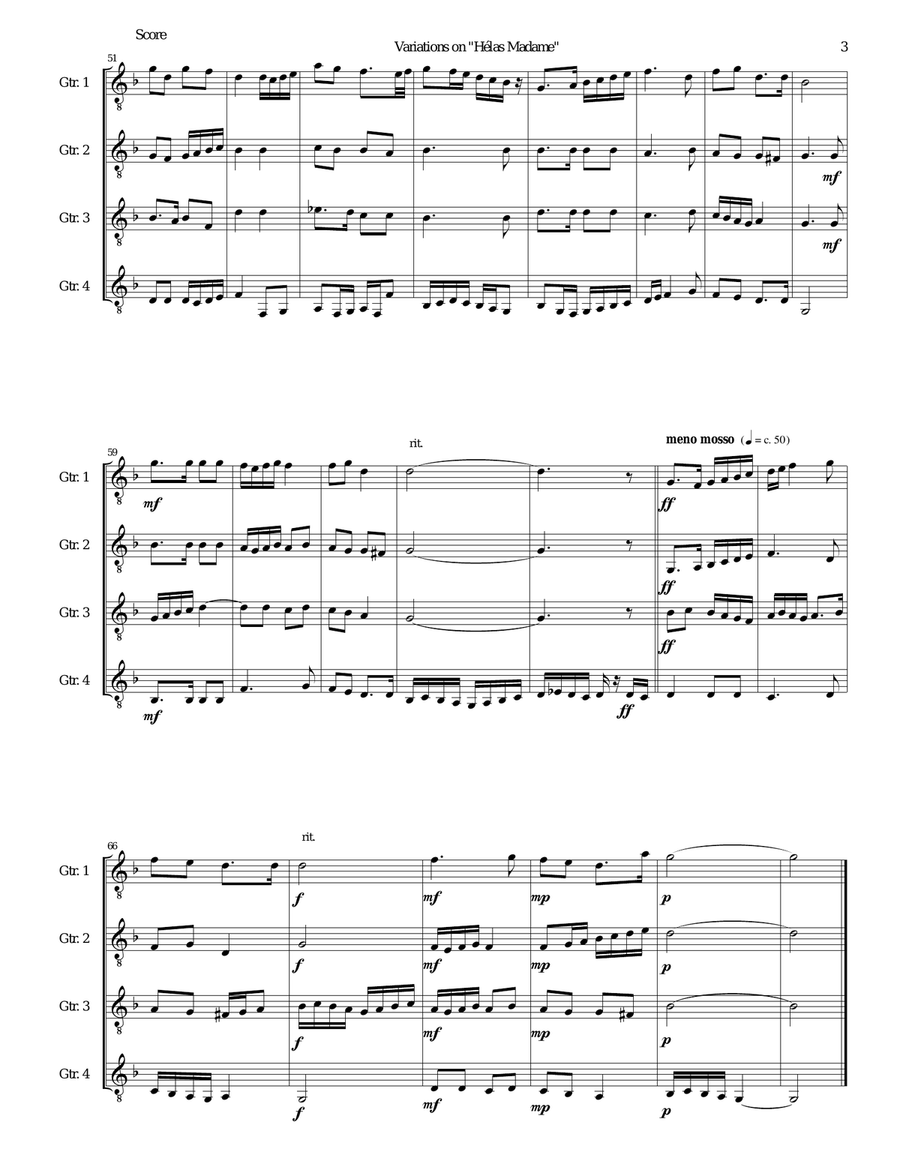 Variations for guitar quartet on 