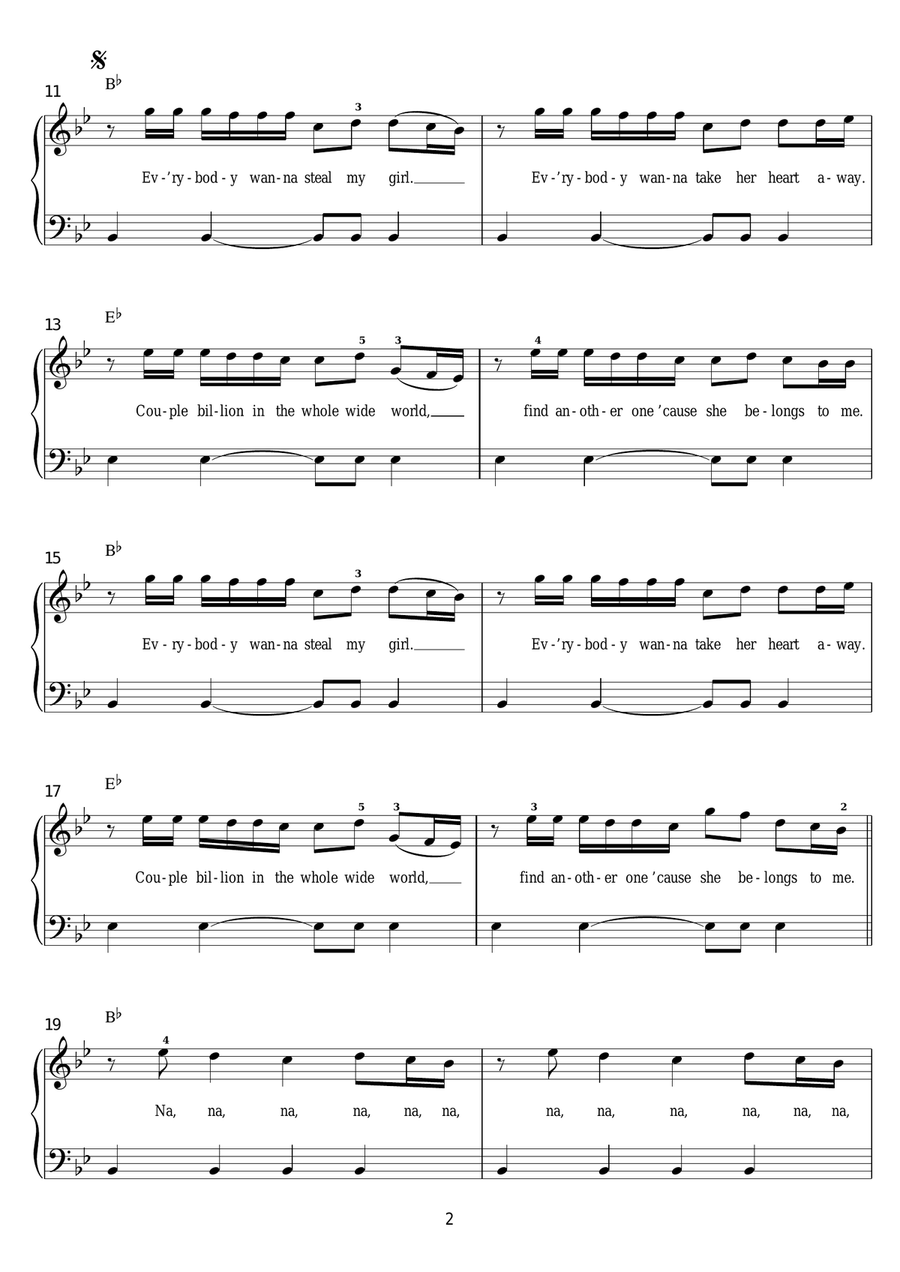 Steal My Girl Easy Piano scores gallery preview page 2