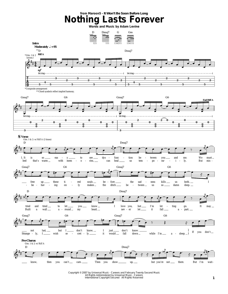 Nothing Lasts Forever Nothing Lasts Forever Acoustic Guitar scores gallery preview page 1