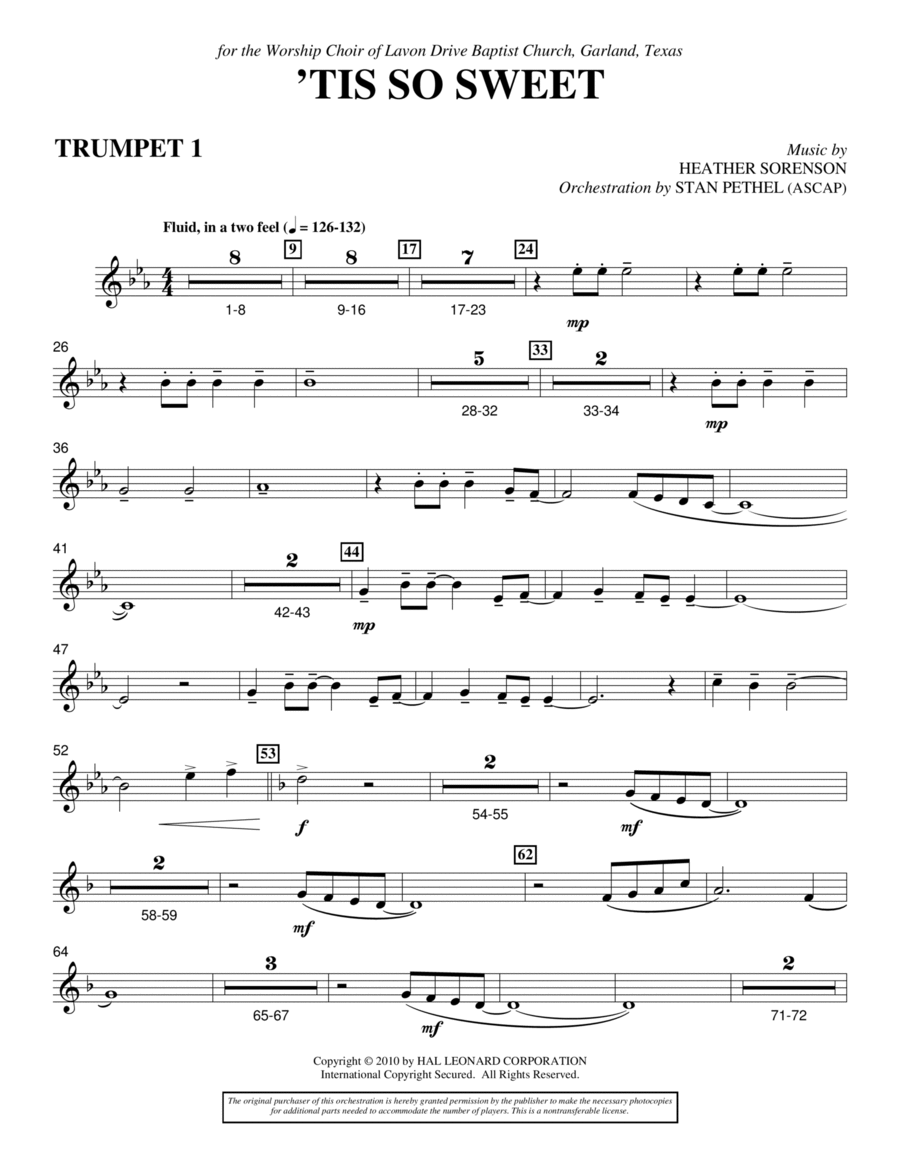 'Tis So Sweet - Bb Trumpet 1 Choir scores gallery preview page 1