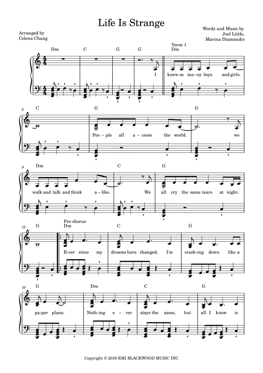 Life Is Strange Life Is Strange Piano Solo scores gallery preview page 1