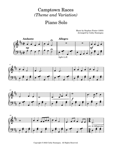 Camptown Races (Theme and Variation) Piano Solo image number null