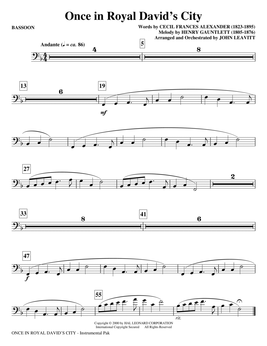 Once in Royal David's City - Bassoon Choir scores gallery preview page 1