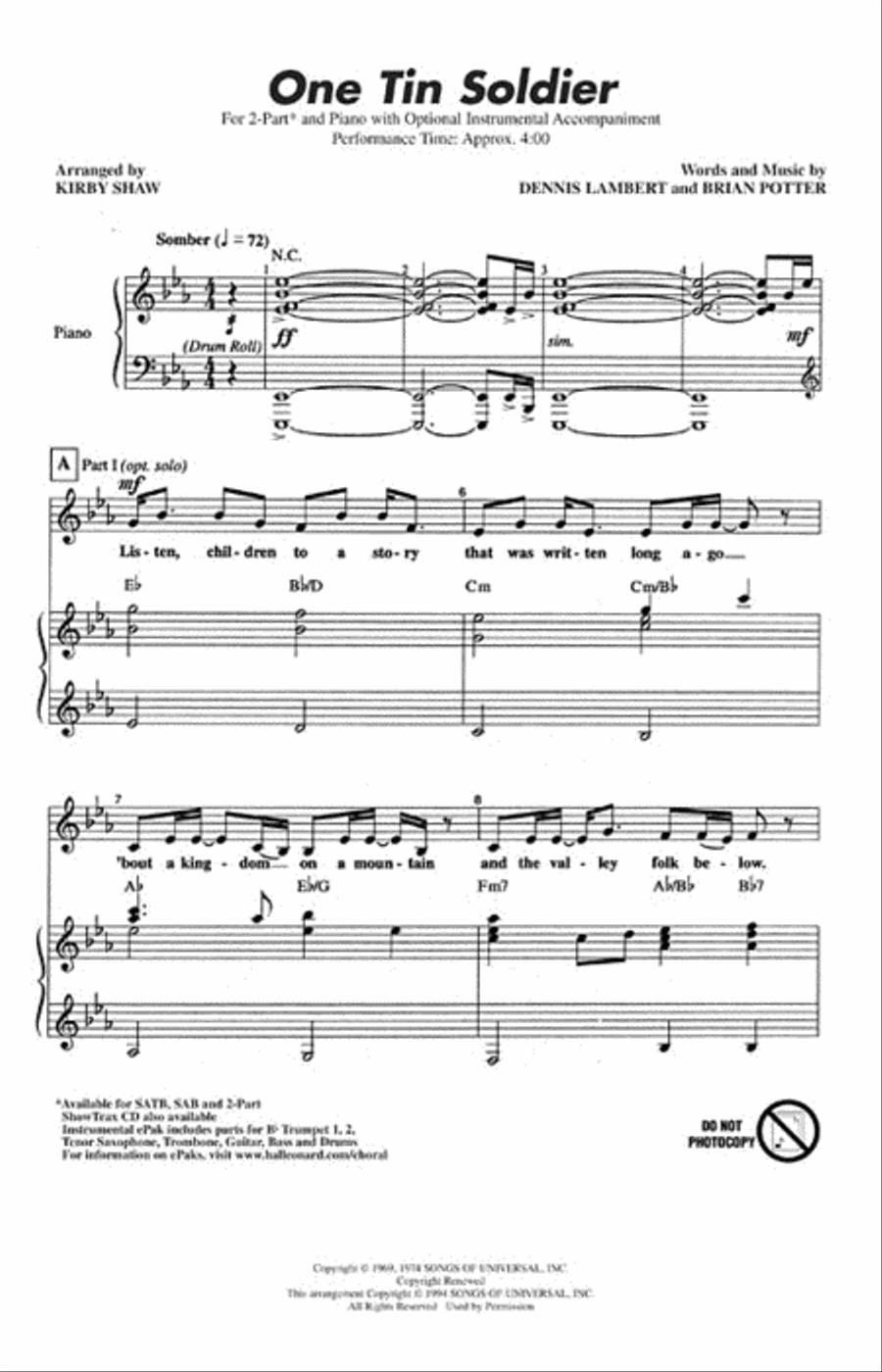 One Tin Soldier One Tin Soldier 2-Part scores gallery preview page 2